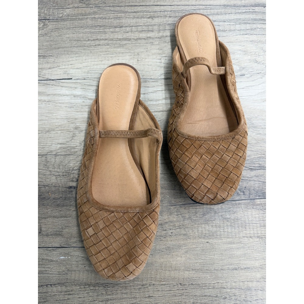 Madewell The Greta Woven Mary Jane Mules English Saddle Brown Suede Flats